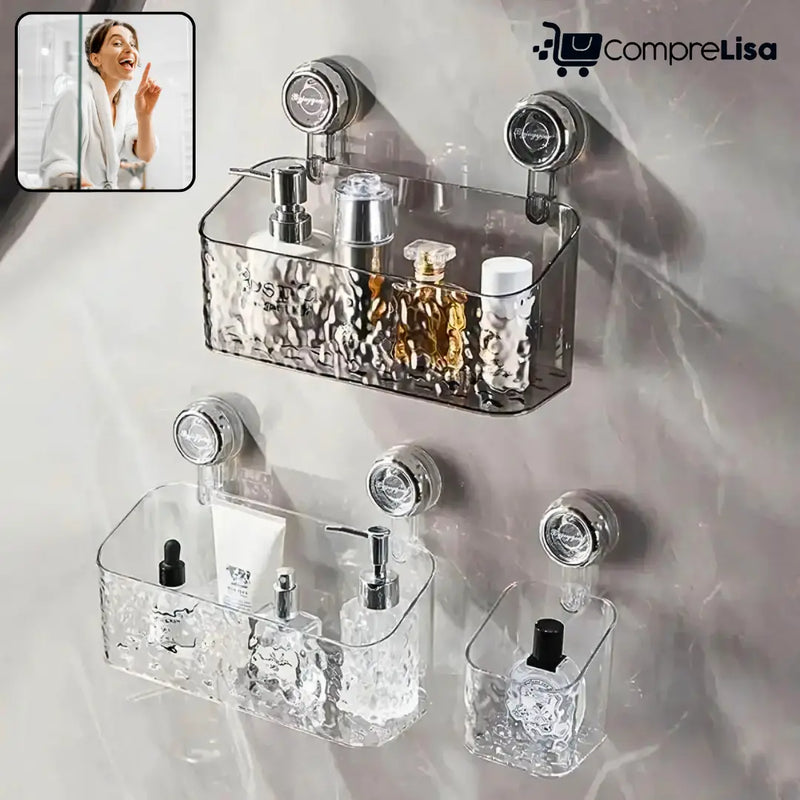 Prateleira c/ Ventosa p/ Cosméticos Efeito Cristal - Lisa®️