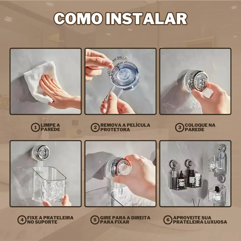 Prateleira c/ Ventosa p/ Cosméticos Efeito Cristal - Lisa®️