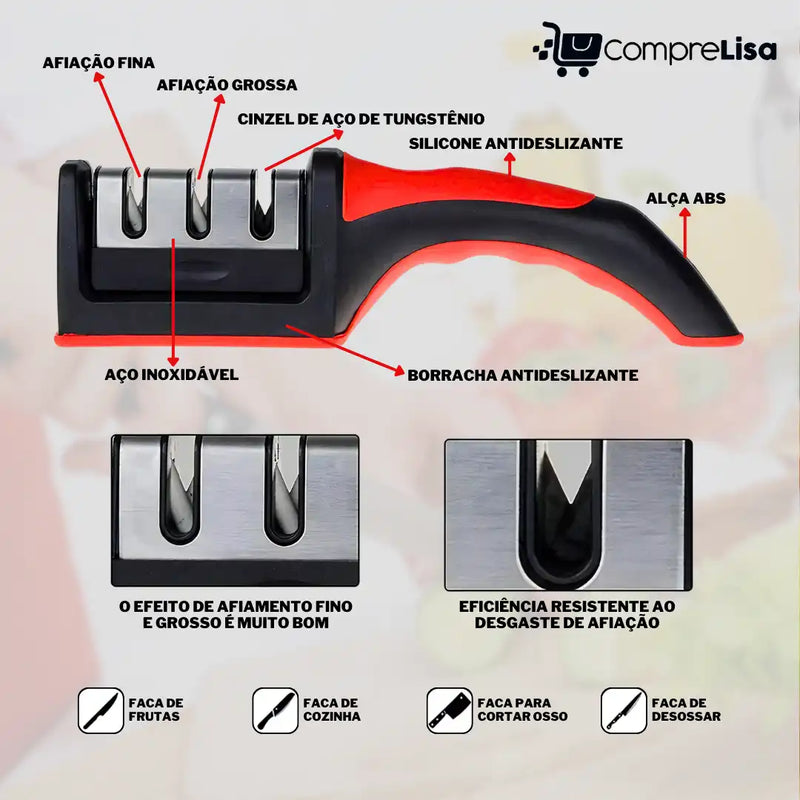 Amolador de Facas Inox 3 em 1 - Lisa®️